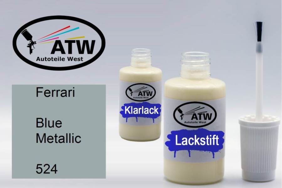 Ferrari, Blue Metallic, 524: 20ml Lackstift + 20ml Klarlack - Set, von ATW Autoteile West.